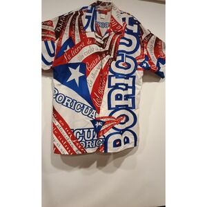 Mega USA Boricua Puerto Rico Shirt Mens 2XL Red White Blue Excellent Flag Print